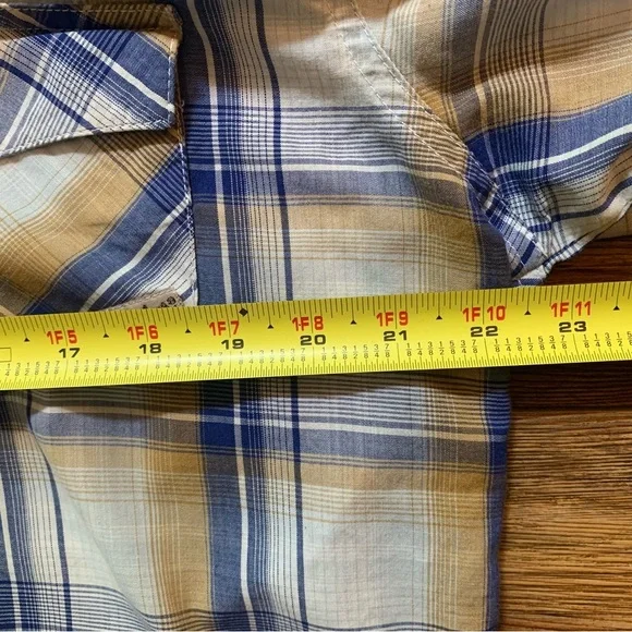 Wrangler Wrancher Pearl Snap Western Shirt Men’s Blue Plaid Size Large Cowboy - Picture 11 of 16